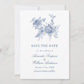 Save The Date Elégant bleu Jardin Français Floral Mariage Photo (Devant)