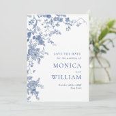 Save The Date Elégant bleu Jardin Français Floral Mariage QR cod (Debout devant)