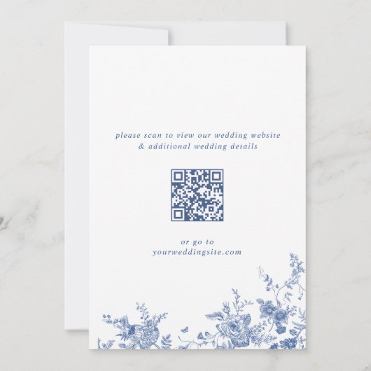 Save The Date Elégant bleu Jardin Français Floral Mariage QR cod (Dos)