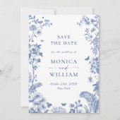 Save The Date Elégant bleu Jardin Français Mariage Floral (Devant)
