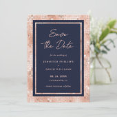 Save The Date Elégant bleu marine et Rose Mariage Parties scinti (Debout devant)