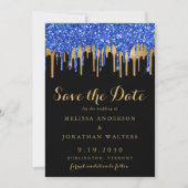 Save The Date Elégant Bleu Noir Parties scintillant Mariage de  (Devant)