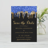 Save The Date Elégant Bleu Noir Parties scintillant Mariage de  (Debout devant)