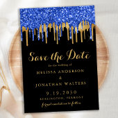 Save The Date Elégant Bleu Noir Parties scintillant Mariage de