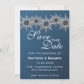 Save The Date Élégant Bleu Nuit Argent Flocon de Neige Enregistr (Devant)