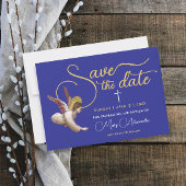 Save The Date Élégant Bleu Or Angel Bénie Baptême Baptême Christ