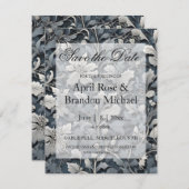 Save The Date Elégant bleu poussiéreux argent blanc gris gris fl (Devant / Derrière)