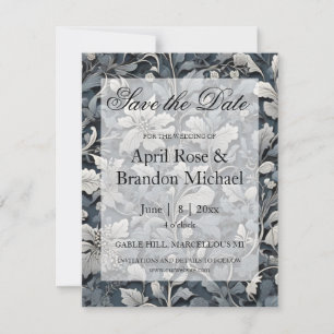 Save The Date Elégant bleu poussiéreux argent blanc gris gris fl