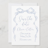 Save The Date Élégant Bleu Poussiéreux Dessiné à la Main Enregis (Devant)