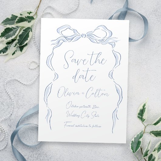 Save The Date Élégant Bleu Poussiéreux Dessiné à la Main Enregis