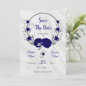 Save The Date élégant bleu royal gris argenté floral enregistrer (Debout devant)