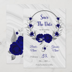 Save The Date élégant bleu royal gris argenté floral enregistrer