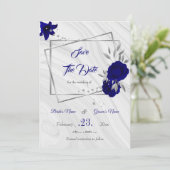 Save The Date élégant bleu royal gris argenté géométrique enregi (Debout devant)