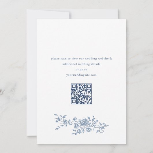 Save The Date Elégant bleu Toile Français Floral Mariage QR code
