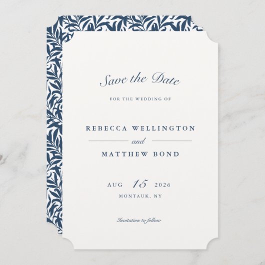 Save The Date Élégant Bleu Vintage Motif Mariage (Devant / Derrière)