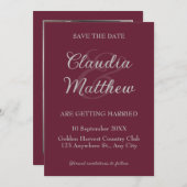 Save The Date Elegant Blood Red & Silver Script Photo Wedding (Devant / Derrière)