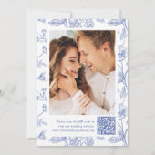 Save The Date Elegant Blue Chinoiserie Floral QR Code Wedding (Dos)