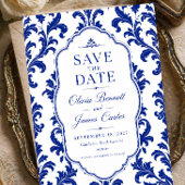 Save The Date Elegant Blue Damask 