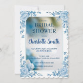 Save The Date Elegant Blue Flower chinoiserie douche de mariage (Devant)
