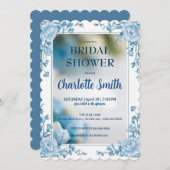 Save The Date Elegant Blue  Flower chinoiserie mariage (Devant / Derrière)