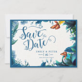 Save The Date Elegant Blue Green Botanical Butterfly Wedding (Devant)