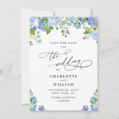 Save The Date Elégant Blue Hydrangea Greenery Photo Mariage QR (Devant)