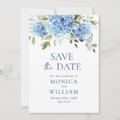 Save The Date Elégant Blue Hydrangea Mariage QR code Photo (Devant)