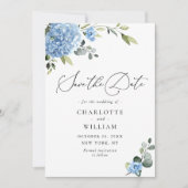 Save The Date Elégant Blue Hydrangea Mariage QR code Photo (Devant)