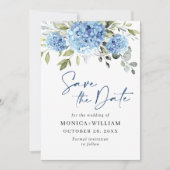 Save The Date Elégant Blue Hydrangea Mariage QR code Photo (Devant)