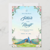 Save The Date Elegant Blue Peacock Floral Wedding Theme    (Devant)