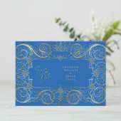 Save The Date Elégant Blue Regal Gold Wedding Enregistrer La Dat (Debout devant)