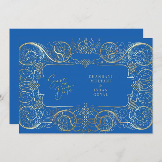 Save The Date Elégant Blue Regal Gold Wedding Enregistrer La Dat (Devant / Derrière)