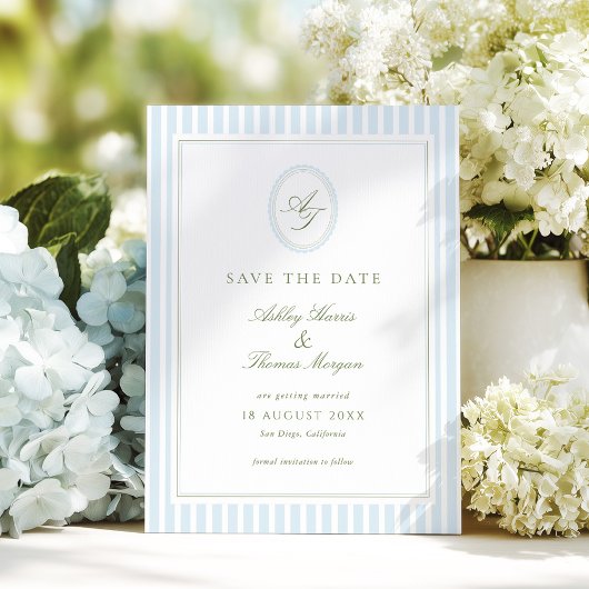 Save The Date Elegant Blue & Sage Wedding 