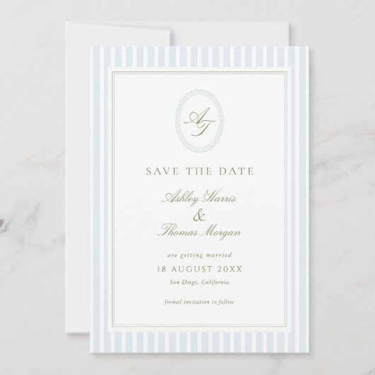 Save The Date Elegant Blue & Sage Wedding  (Devant)
