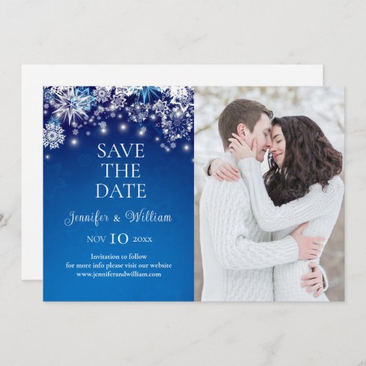 Save The Date Élégant Blue Snowflake Mariage Enregistrer La Date (Devant / Derrière)