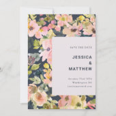 Save The Date Elégant Blush et Mariage floral de couleur marine (Devant)