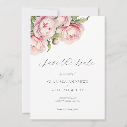 Save The Date Élégant Blush Floral Blanc Mariage moderne (Devant)