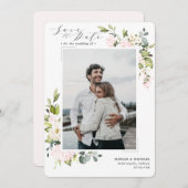 Save The Date Élégant Blush Floral & Eucalyptus Mariage (Devant / Derrière)