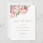 Save The Date Élégant Blush Floral Or Blanc Mariage moderne (Devant)