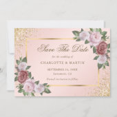 Save The Date Élégant Blush Gold Confetti Floral Mariage (Devant)