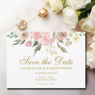 Save The Date Elégant Blush Pink Gold Floral Photo Enregistrer l