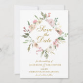 Save The Date Élégant Blush rose Floral Peony Script or (Devant)
