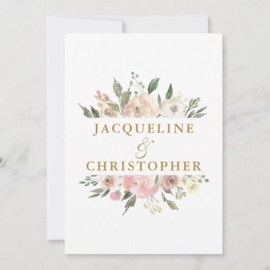 Save The Date Élégant Blush rose Floral Peony Script or (Dos)