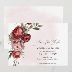 Save The Date Élégant Boho Bourgogne Blush Floral Mariage