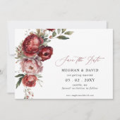 Save The Date Elégant Boho Bourgogne Blush Floral Photo (Devant)