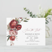 Save The Date Elégant Boho Bourgogne Blush Floral Photo (Debout devant)