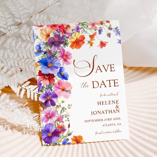 Save The Date Elegant Boho Chic Wildflower Garden Wedding