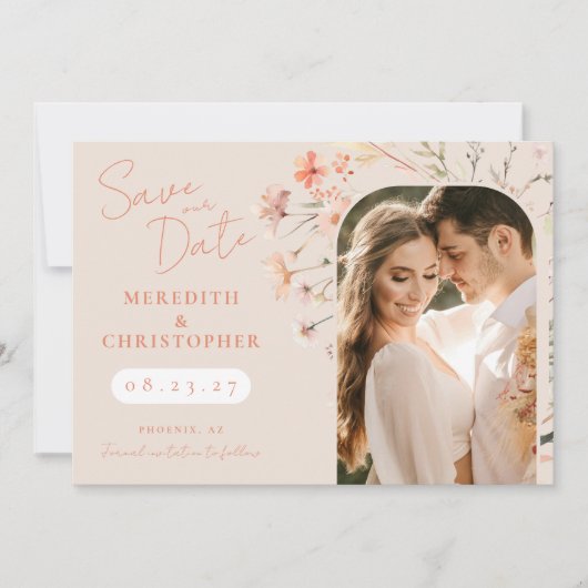 Save The Date Elegant Boho Fleur sauvage photo Mariage (Devant)