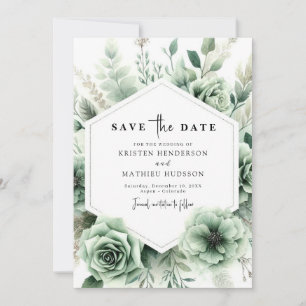 Save The Date Elégant Boho Floral Sage Green Mariage
