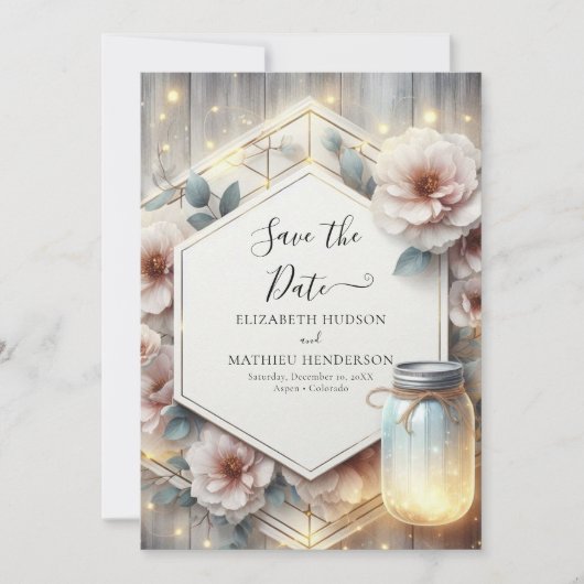 Save The Date Elegant Boho Mason Jar Mariage (Devant)